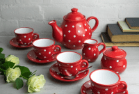 Crimson and Cream Spotted Teapot