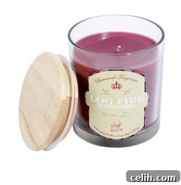 Botanicals log fire candle in a jar