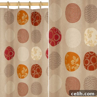 John Lewis Ready Made Curtains for Effortless Window Styling 2 Colourful Isadora curtains from John Lewis featuring autumnal shades and unique spotted patterns.