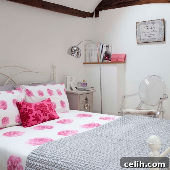 Bedroom with pink accents and simple decor