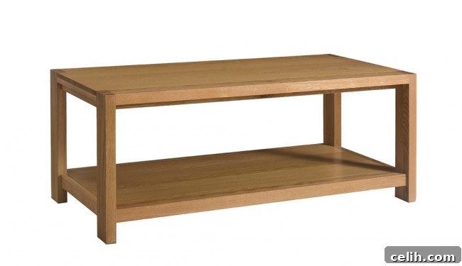 Matrix collection solid oak wood coffee table for industrial living room