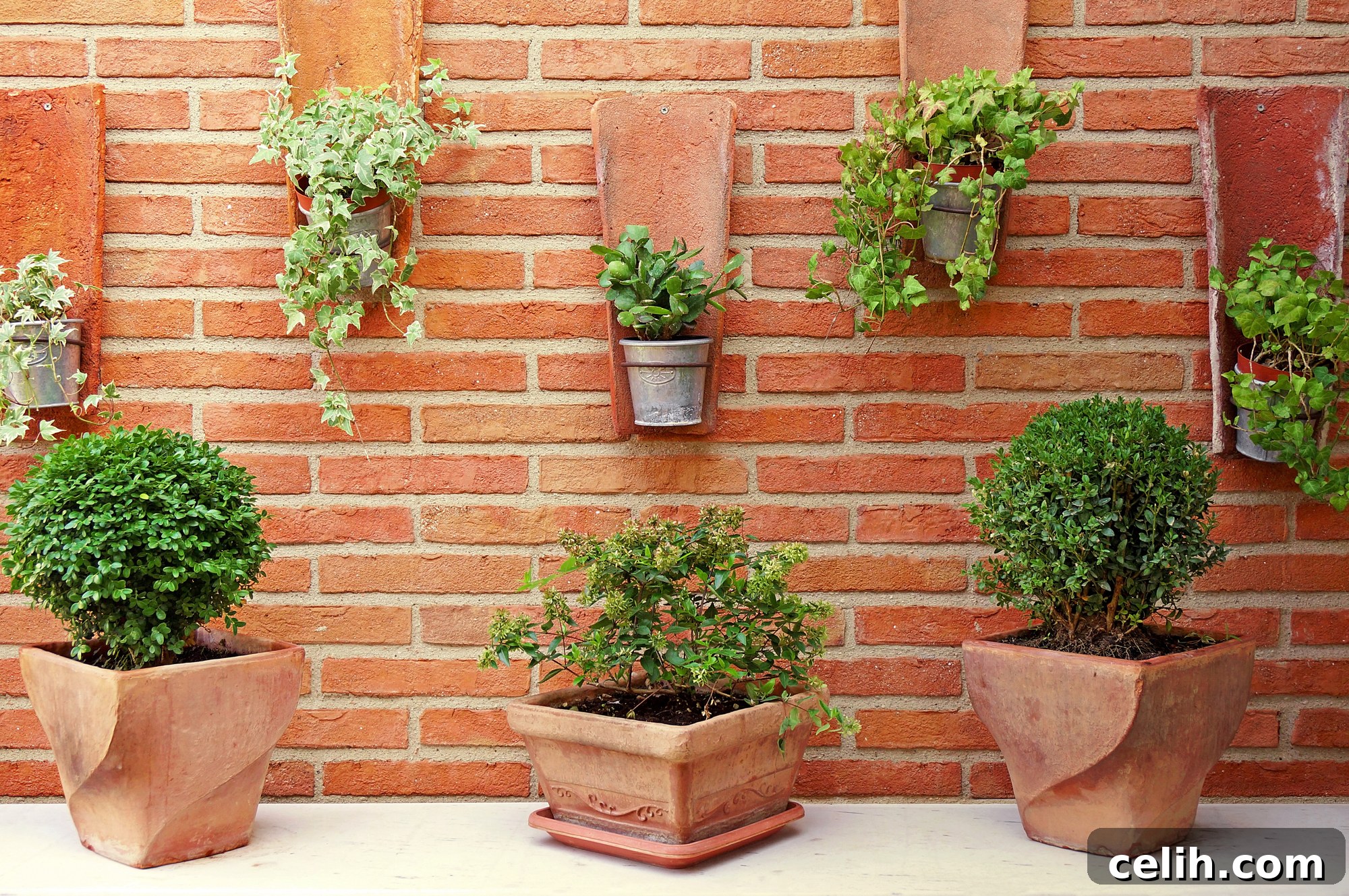 Quirky outdoor wall planters filled with plants