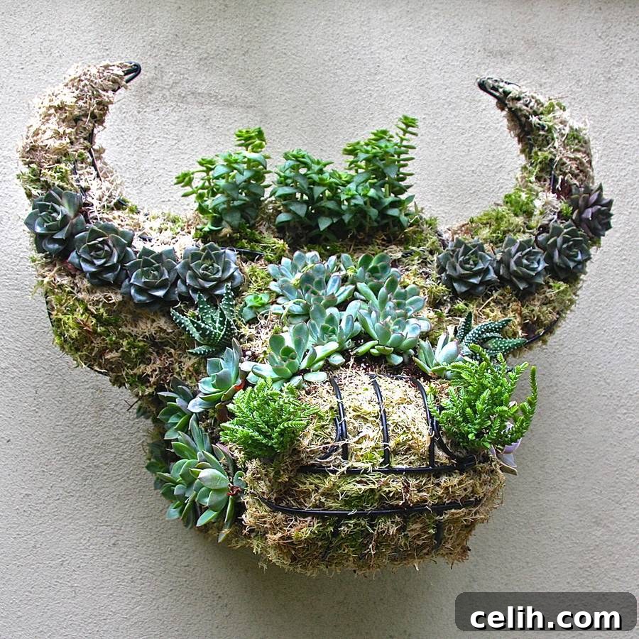 Wow! Love this idea for a striking wall planter, in the form of a buffalo head. What a brilliant garden feature.