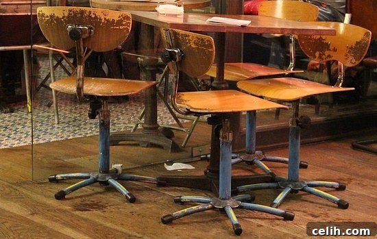 Vintage office chairs in an industrial setting