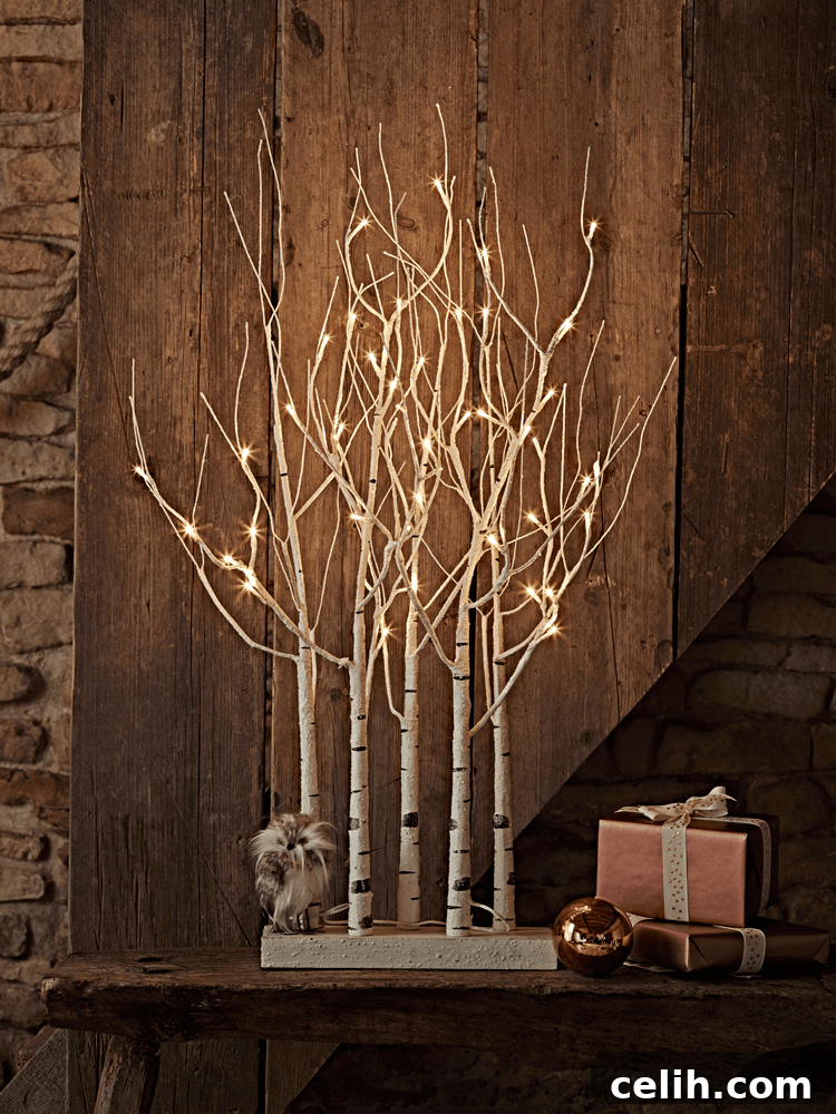 Natural Birch Christmas Tree Clusters 3 A versatile birch cluster Christmas tree from Cox & Cox, designed for both indoor and outdoor use, featuring 46 warm white LEDs for a cozy glow and inspired by a Midwinter forest.