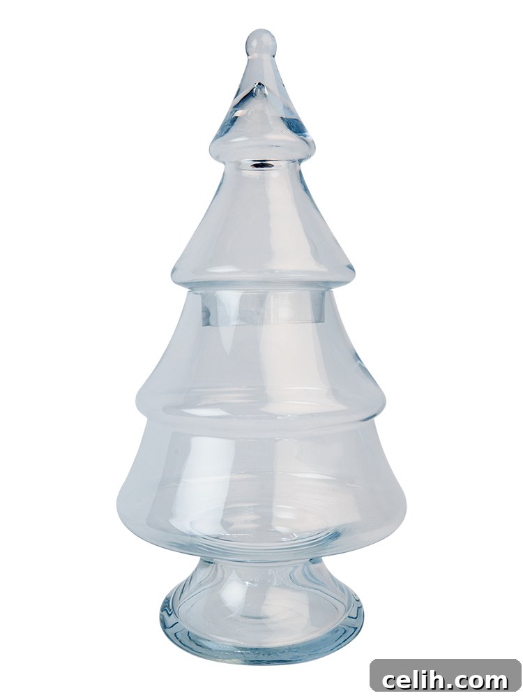 Effortless Seasonal Sparkle: Your Glass Christmas Tree Jar Display 2 Large hollow glass Christmas tree design jar that can be filled and decorated