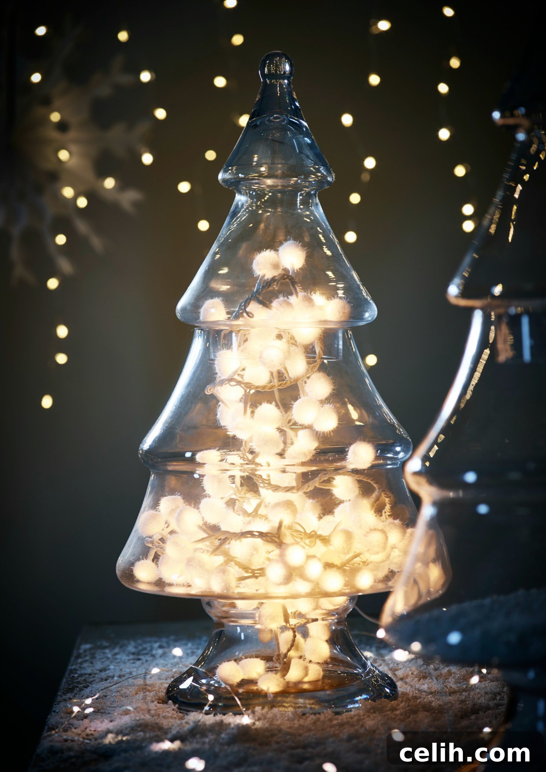 Effortless Seasonal Sparkle: Your Glass Christmas Tree Jar Display 5 Glass christmas tree jar styled with white snowball lights inside