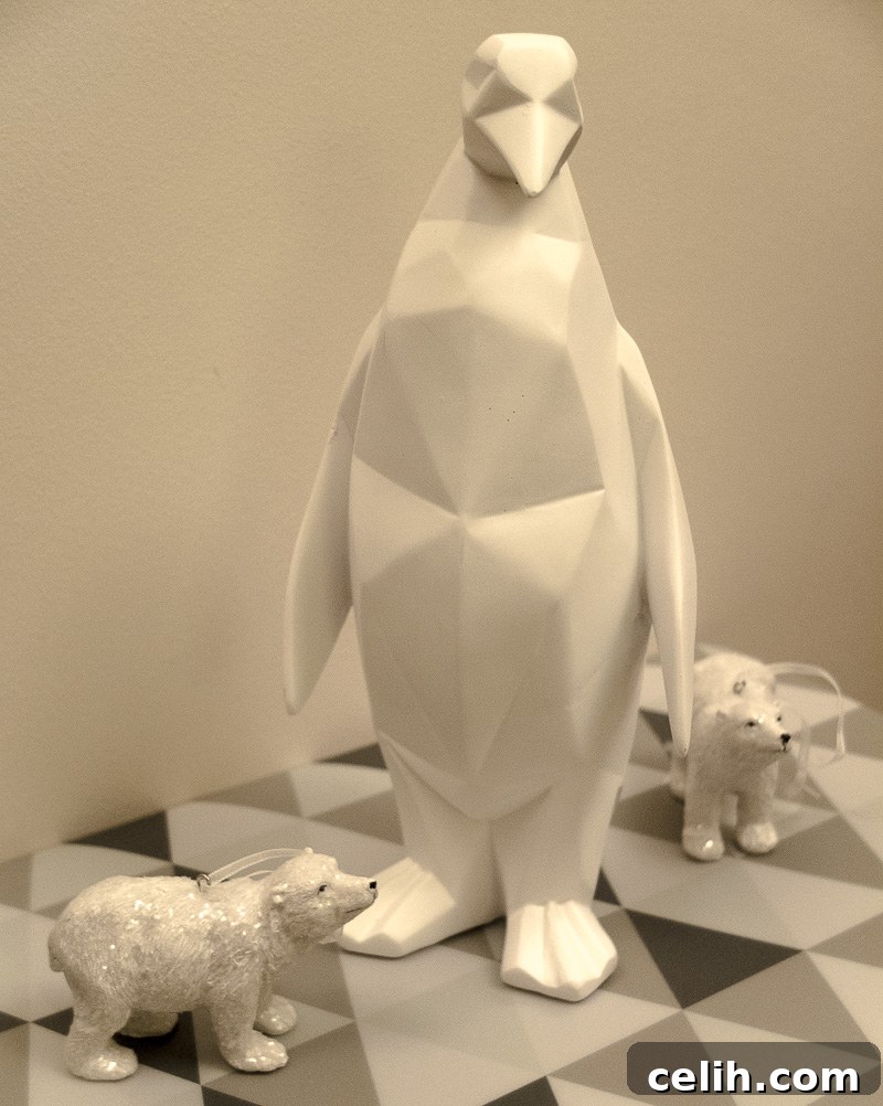 White geometric contemporary penguin decoration ornament - perfect for Christmas