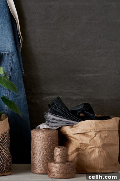 Stylish paper bag storage baskets are perfect for organizing newspapers, toys, and plants.