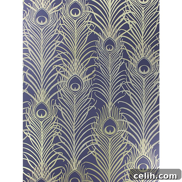 Stunning peacock feather design wallpaper by Matthew Williamson. Perfect for a feature wall that demands attention.
