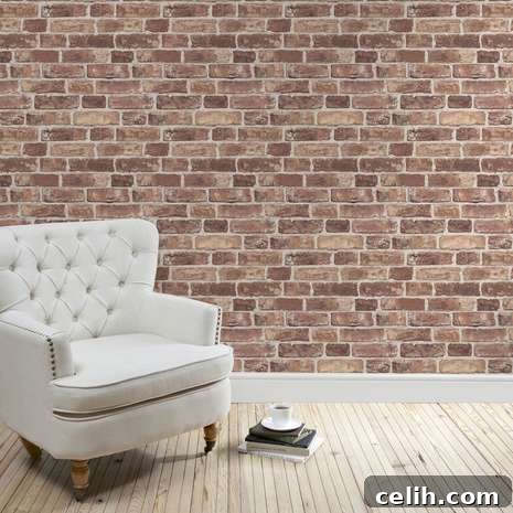 Use this realistic photographic print brick wall wallpaper to create a striking industrial feature in your home