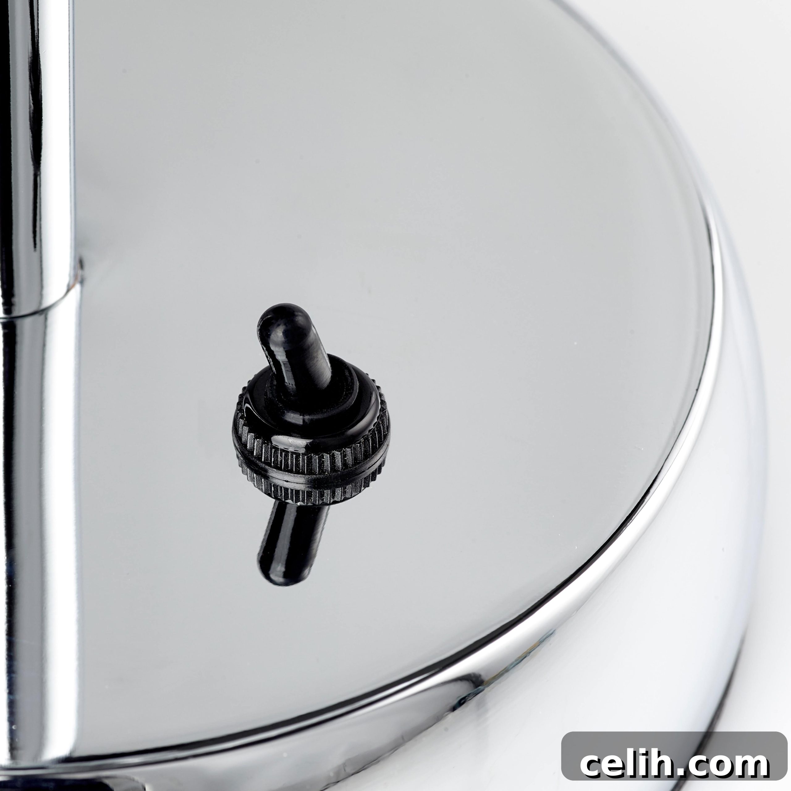 Pebble Grey Hotel Inspired LED Magnifying Mirror 5 Easy-to-use toggle switch on the beautiful chrome base of the magnifying mirror