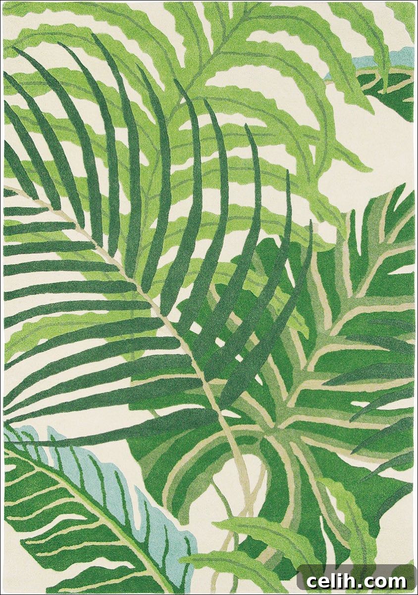 Lovely hand-tufted leafy green rug with a tropical feel