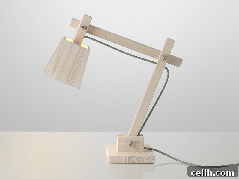 Bright Ideas: 2017 Home Lighting Trends 6 Distinctive contemporary desk lamp made from natural pine wood, ideal for a study or home office with architectural appeal