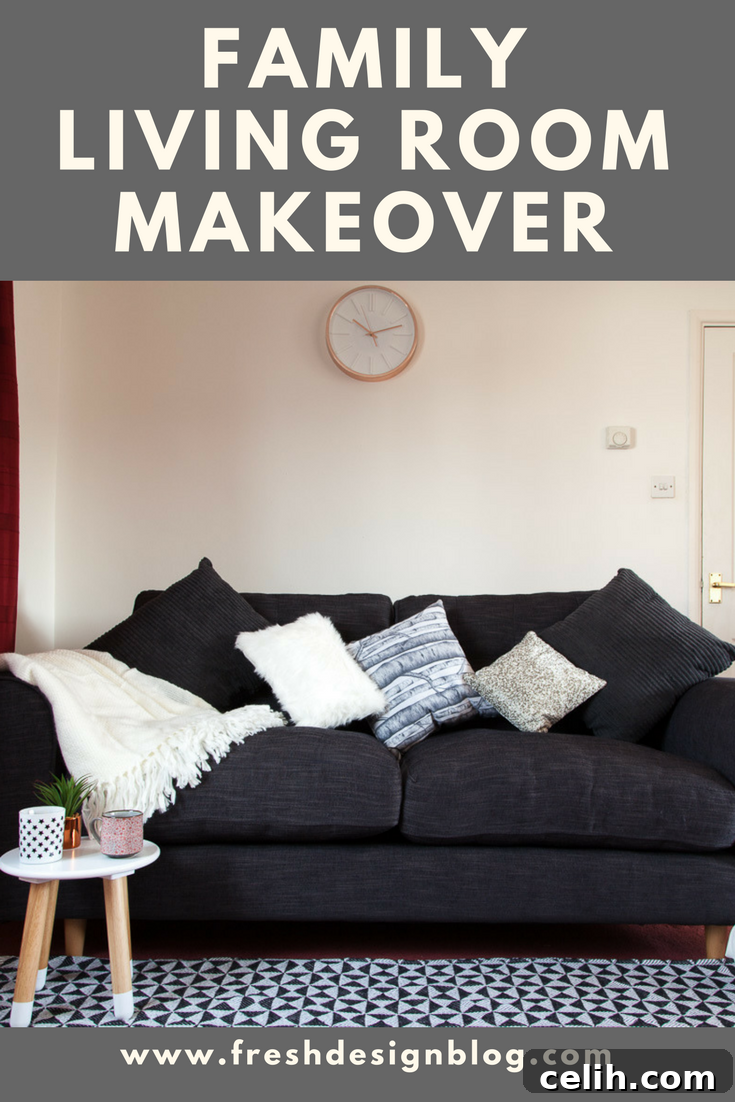 Really achievable family living room makeover using a stylish sofa from Dfs and affordable accessories from TK Maxx