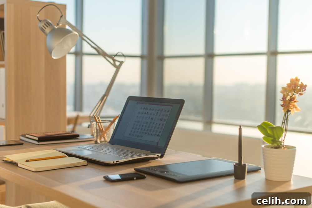 Great looking desk area with a useful task lamp light