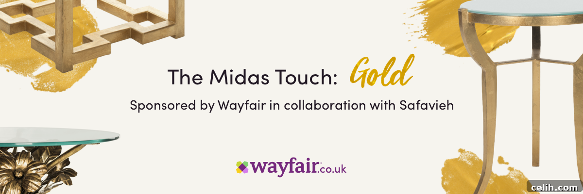 The Midas touch: a beautifully styled gold side table from Wayfair, showcasing a perfect blend of metallic shine and thoughtful accessories