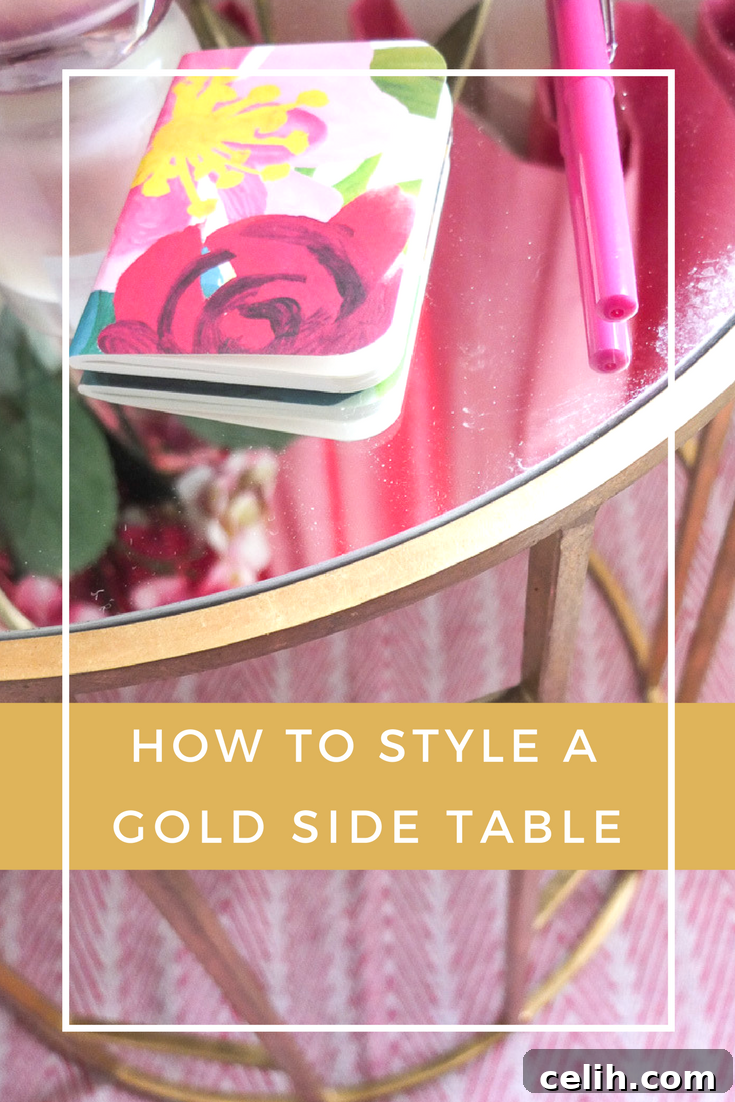 Creative ideas and styling inspiration for transforming a gold side table with a captivating pink and gold theme, perfect for home decor enthusiasts