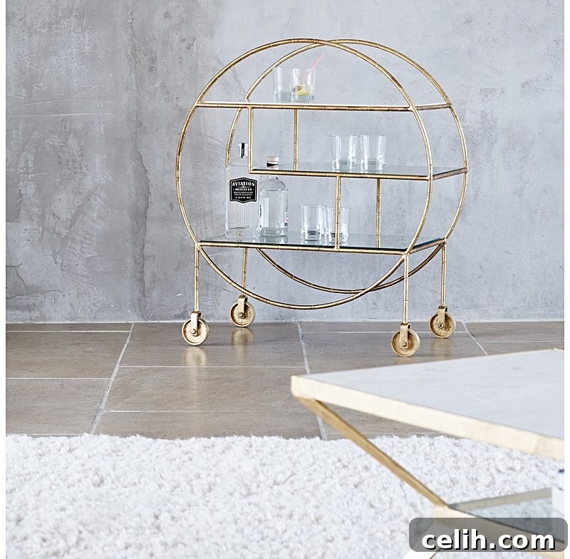 What a stunner this round drinks trolley is! Definitely a piece to serve drinks in style