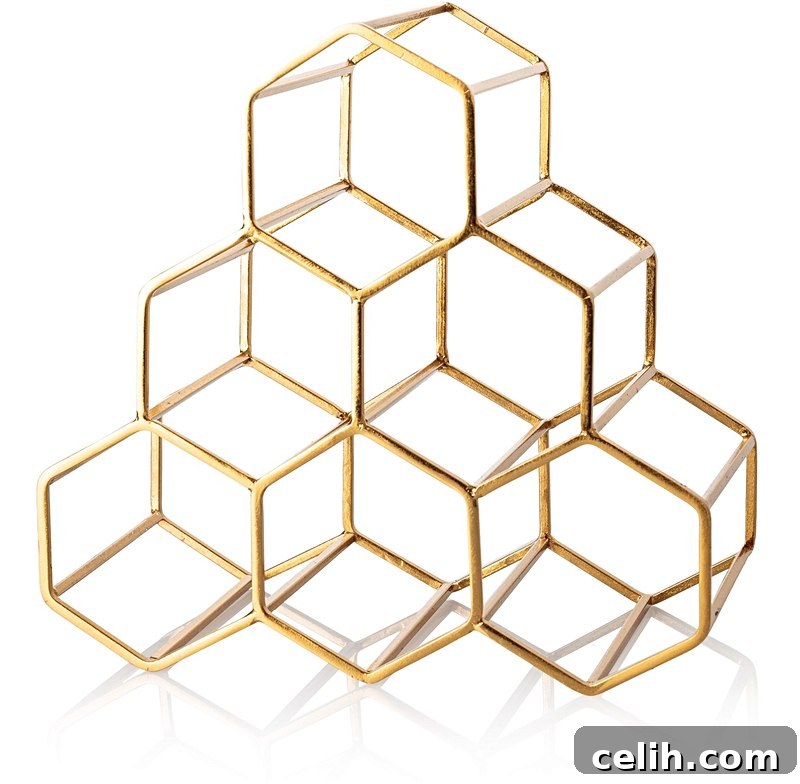 Stylish gold finish hexagon design wine rack