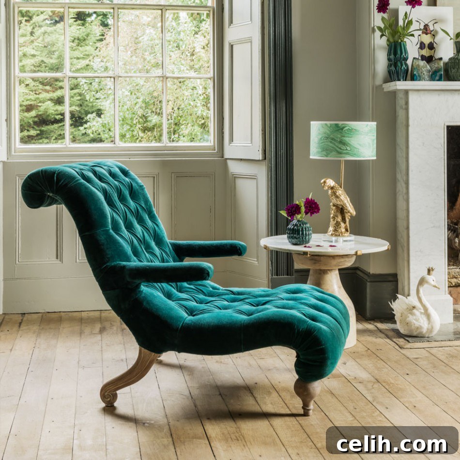 Doesn't this look like the comfiest chair to relax in? The velvet upholstery is gorgeously luxurious and soft to touch