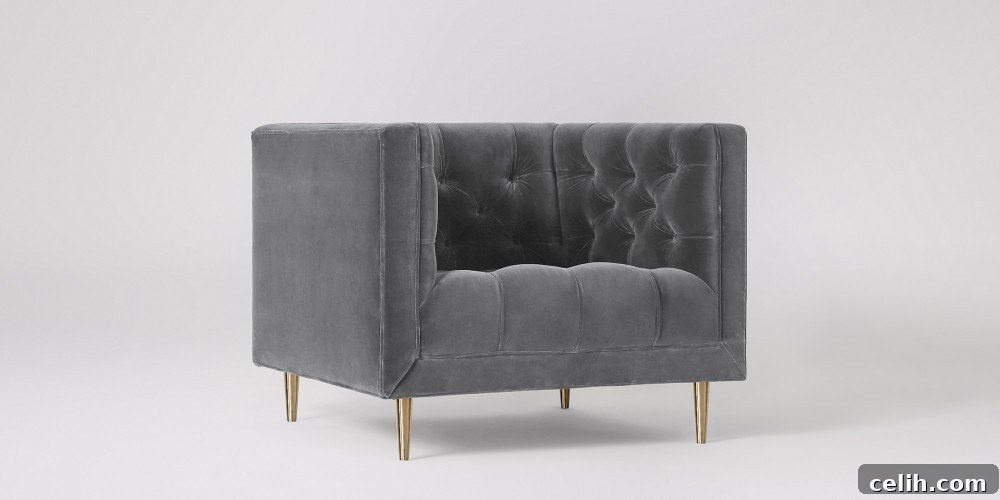Really cute square tub chair in a lovely shade of silver grey velvet fabric