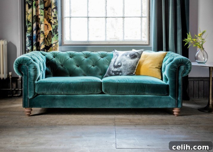 Sumptuous three seater velvet Chesterfield sofa - yes please!