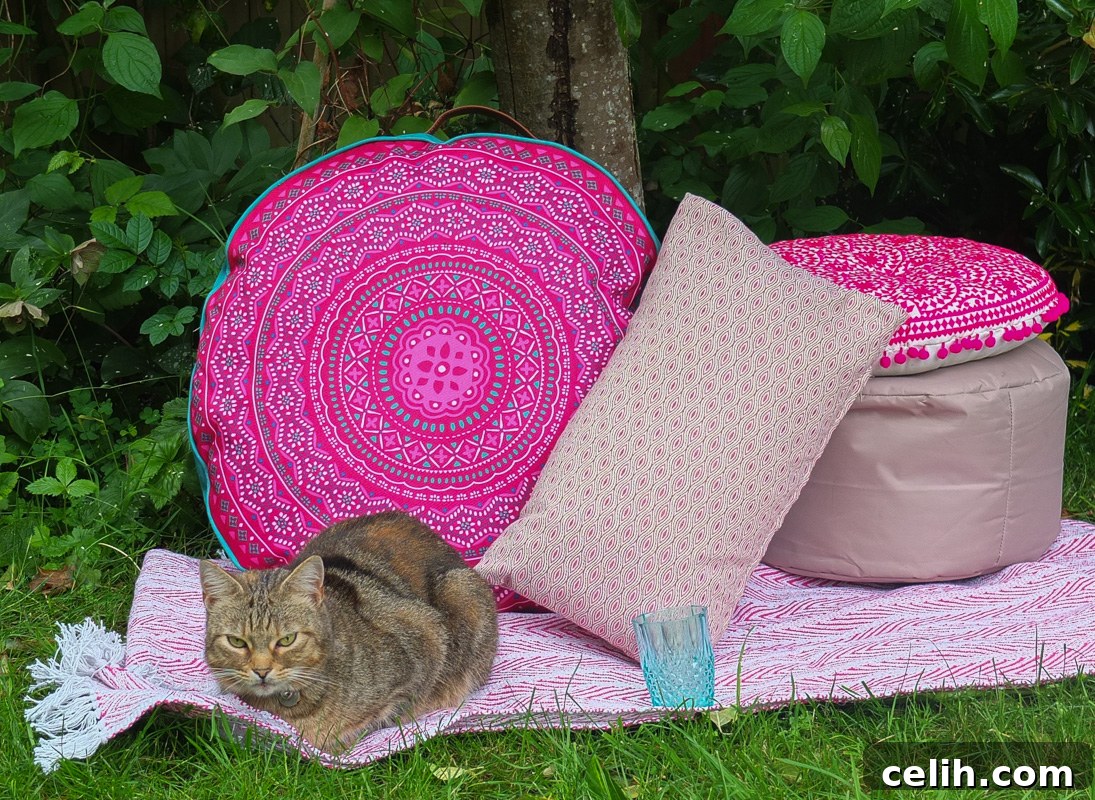 How to create a relaxed, laid back and boho style chill out zone in your garden this summer with soft furnishings.