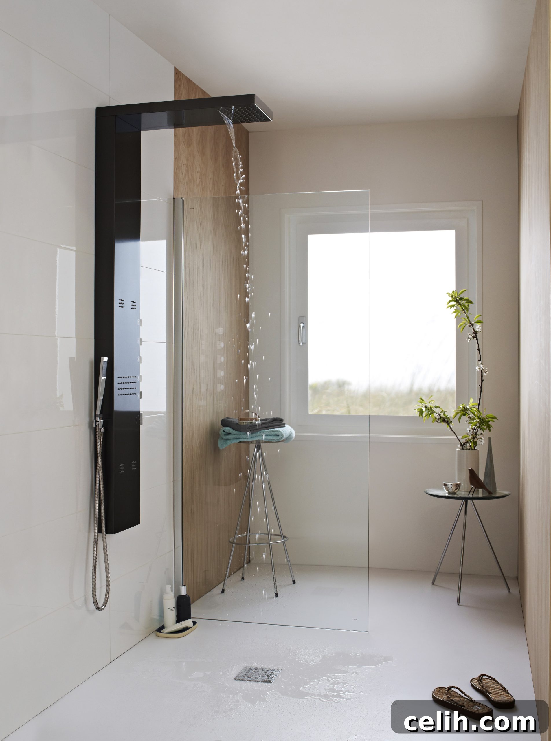 8 Fresh Ideas for a Contemporary Bathroom Makeover 4 Stunning contemporary wet room bathroom design with a large rainfall showerhead for a modern home