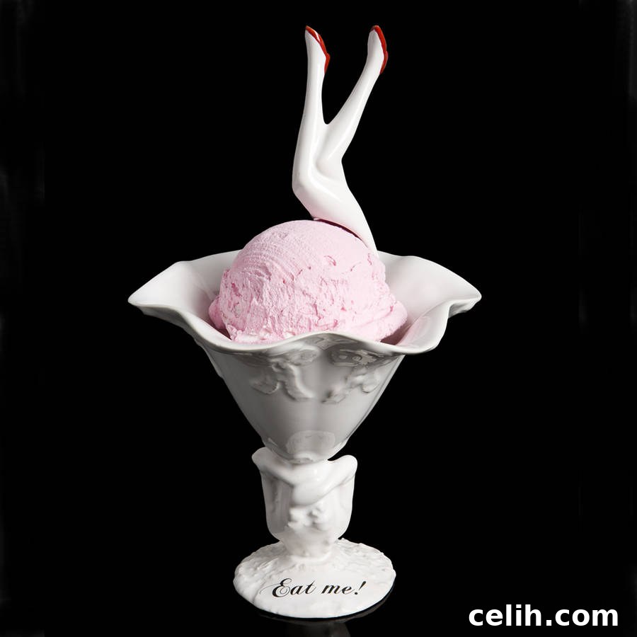 The playful and inviting 'Eat Me!' ice cream dish by Blaue Blaue, available at The Form Emporium. This quirky ceramic bowl adds a whimsical touch to your ice cream serving, making dessert even more fun.