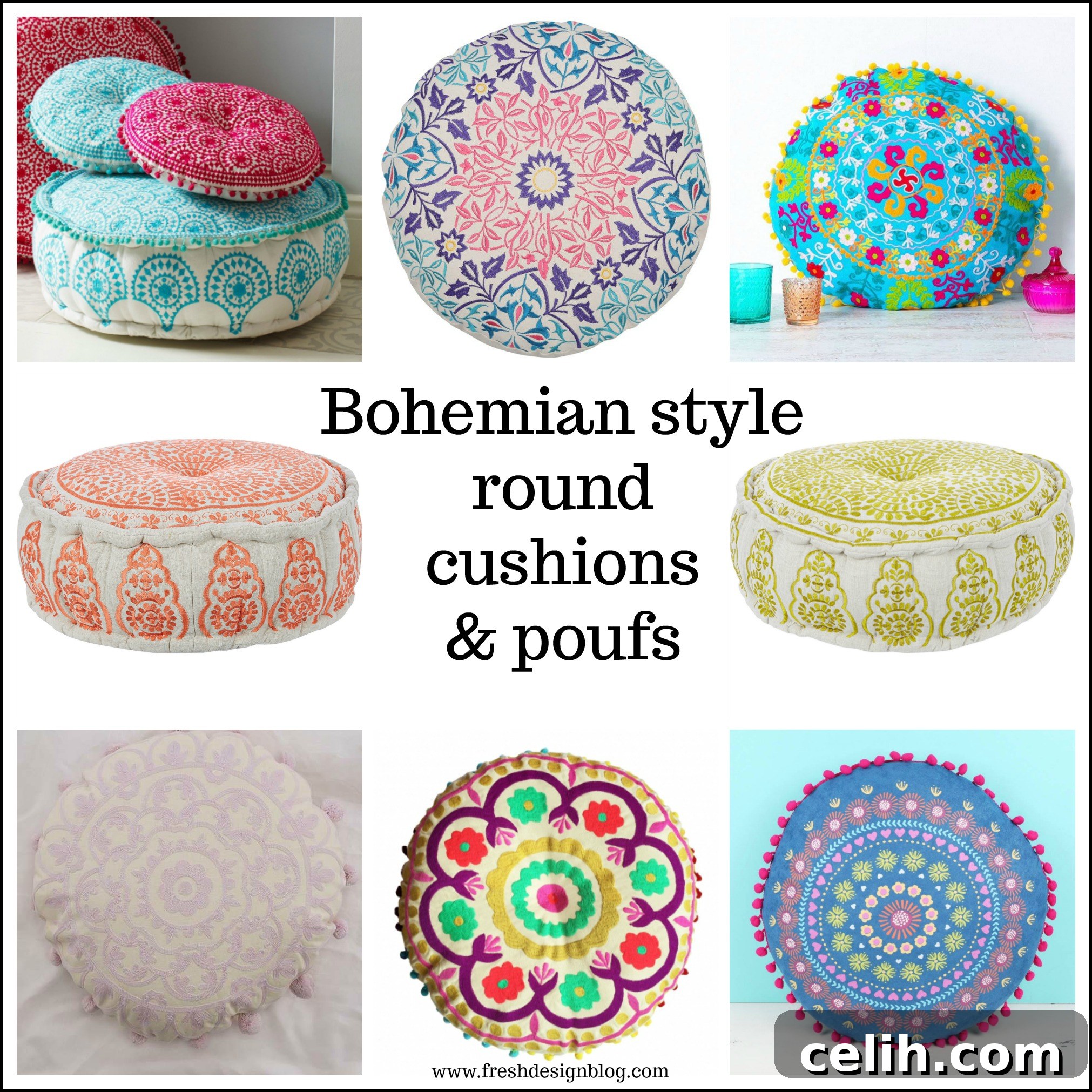 Bohemian Round Cushions and Poufs A Modern Must-Have 2 Boho style round cushions and poufs are everywhere this summer. Here's our guide to some of the top homeware picks
