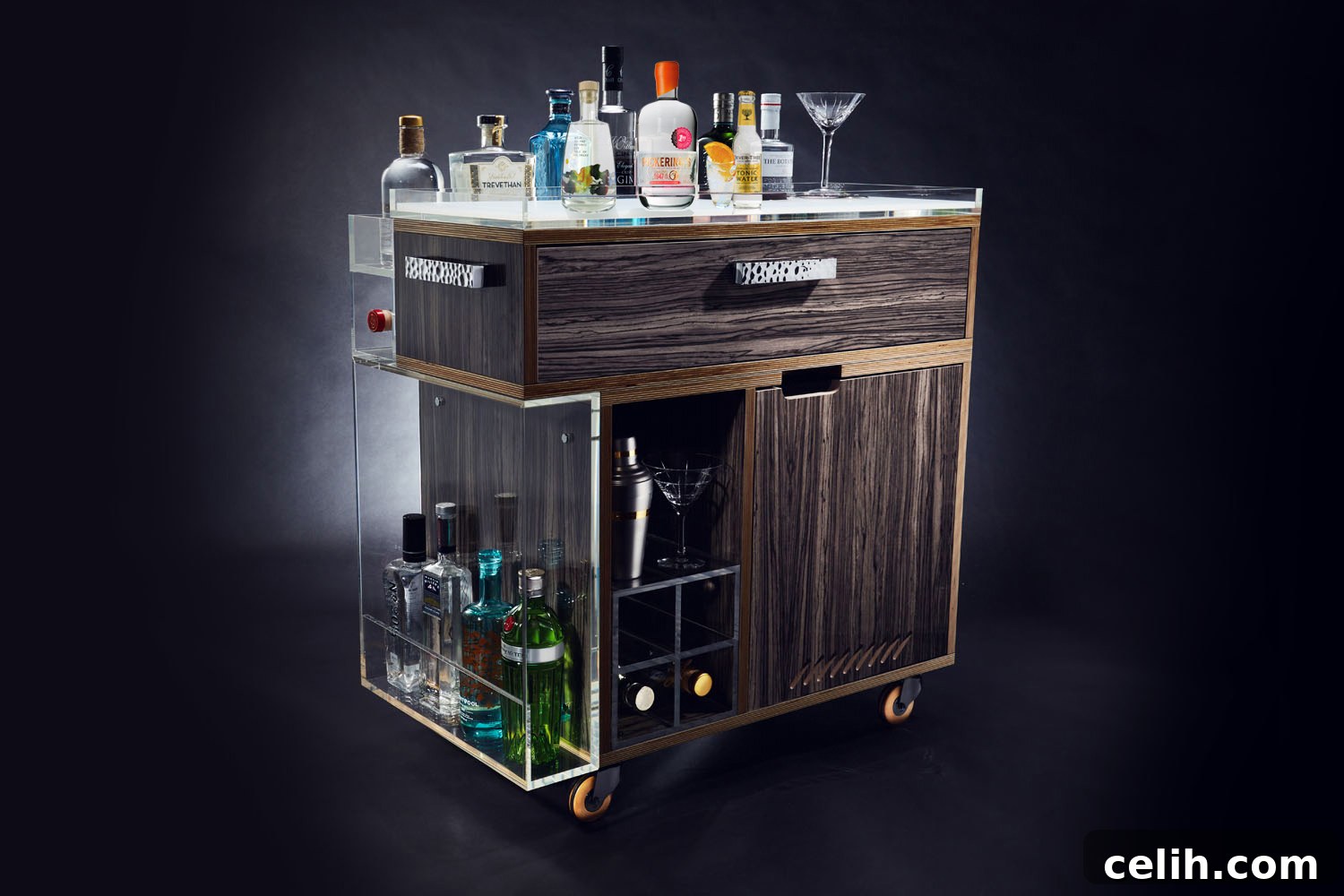 Juniper the modern gin trolley ready for action with a range of delicious gins