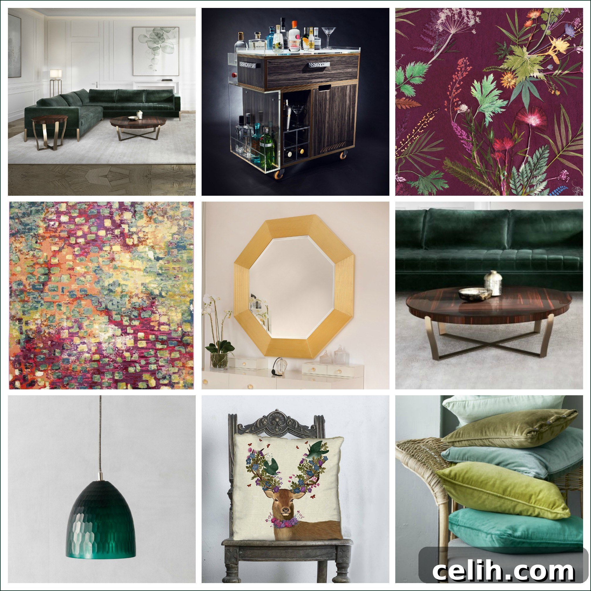 Fresh Design Blog moodboard for a modern botanical luxe living room design