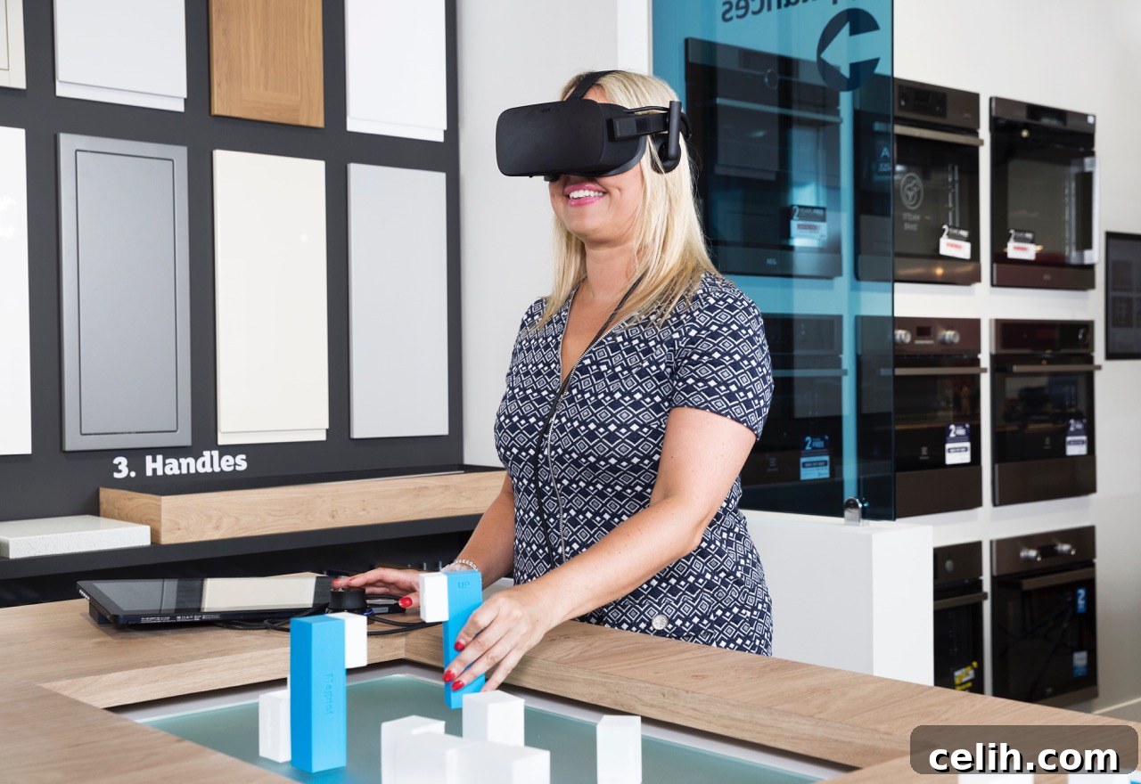 Kitchen design goes techno - 3D virtual kitchen modeller from the Magnet Sutton showroom. Small blocks are placed on a lightbox for VR experience.