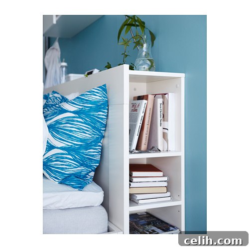 Clever Ikea headboard which benefits from hidden storage