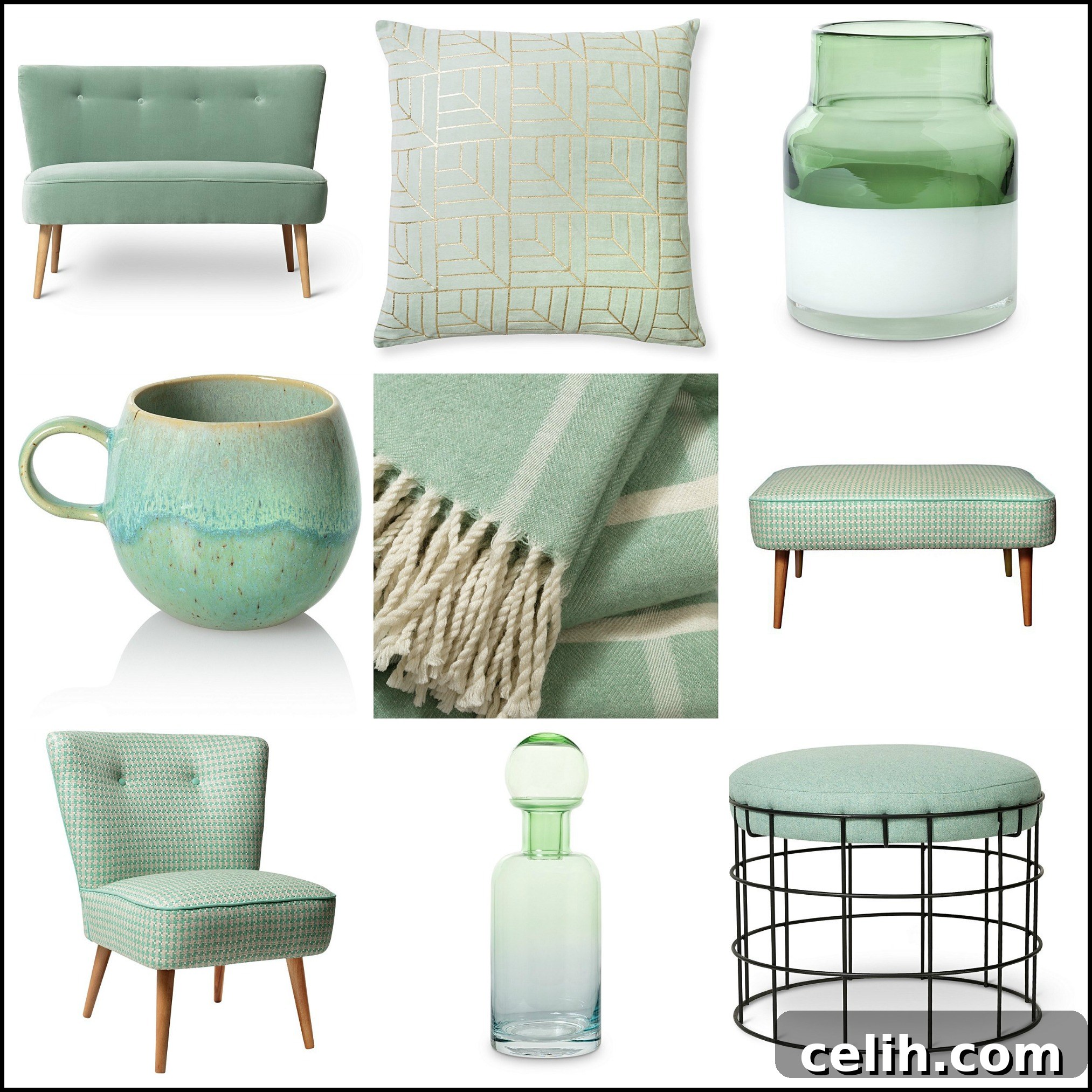 Minty green coloured homeware and furniture for a fresh home uplift
