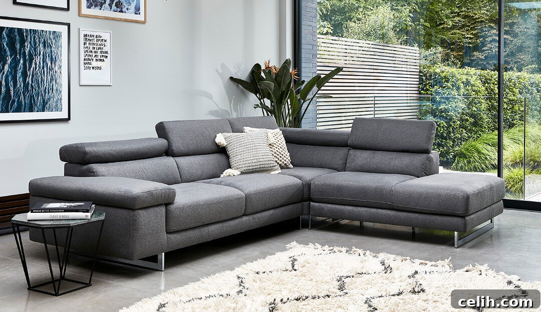 Super stylish and adjustable Milano Italian style corner sofa, perfect for modern living spaces.