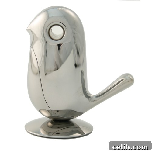 magnetic-paper-clip-and-pen-holder Chip the paperclip holder, a sleek magnetic stainless steel bird design by Rodrigo Torres, also functioning as a pen rest.