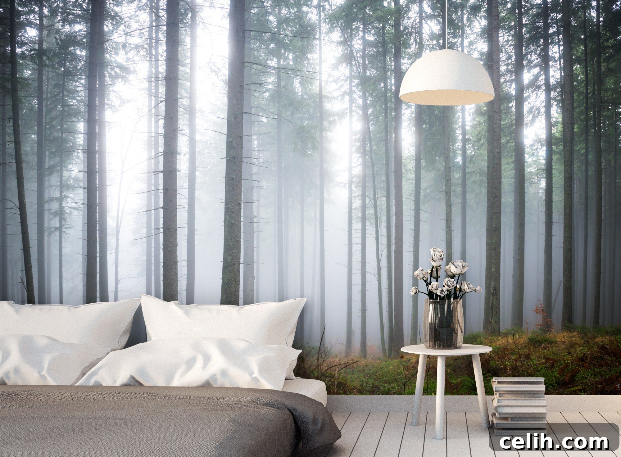 Transform Your Space with a Stunning Wallsauce Mural 4 This misty forest design wall mural is stunning and makes a fantastic feature wall in your home