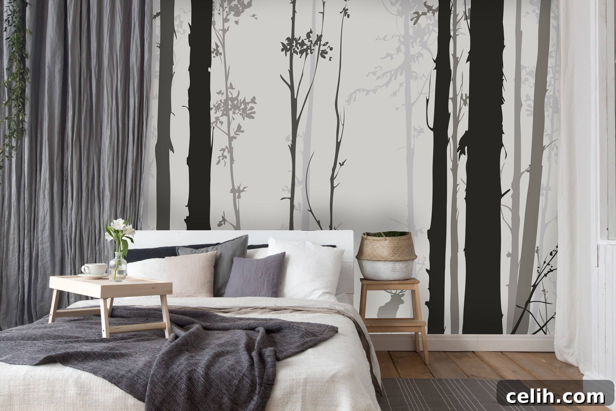 Transform Your Space with a Stunning Wallsauce Mural 5 Stylised black and white forest design wall mural