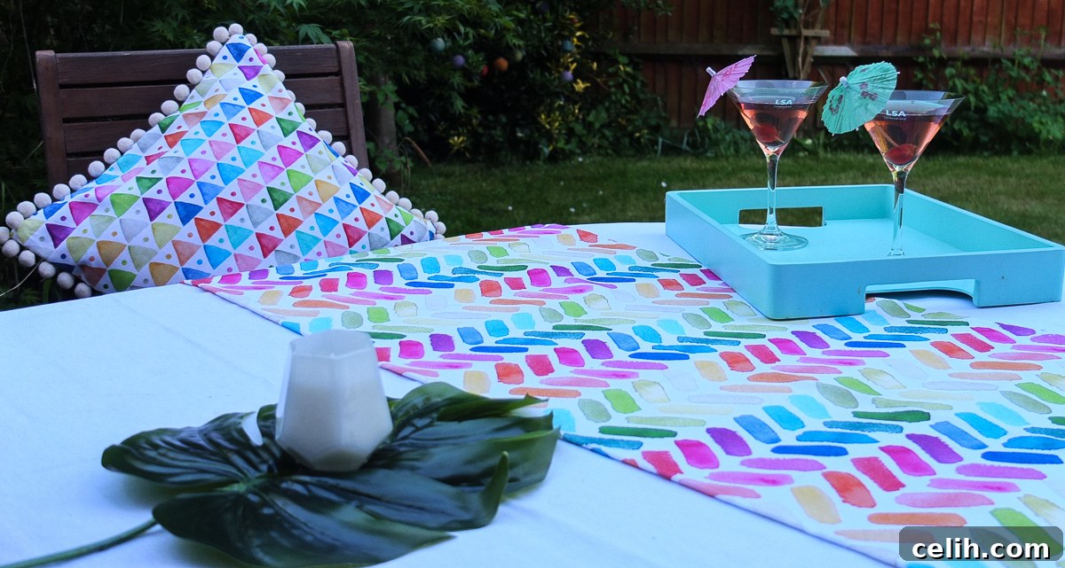 Sip in Style: Dekoria's Contemporary Garden Escape 2 Elevate your outdoor space instantly with bright, cheery textiles that transform a plain wooden table into an inviting scene for summer entertaining