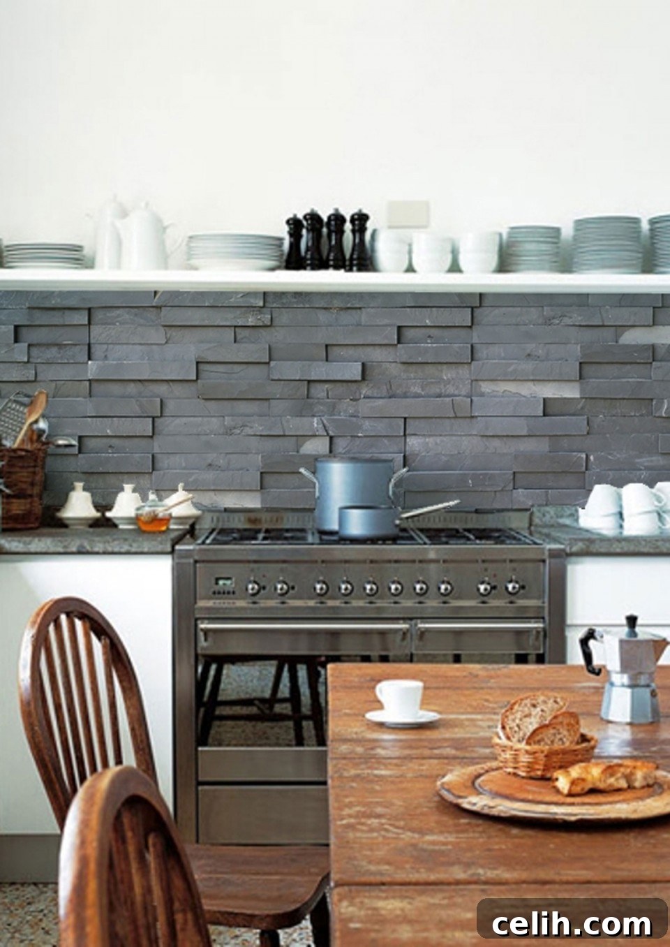 KitchenWalls Wallpaper Your Easy Splashback Solution 5 Can you believe this incredibly realistic slate effect kitchen splashback is actually wallpaper? It looks so much like authentic slate tiles!