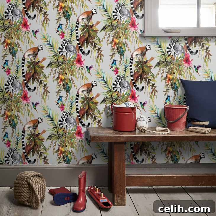 Style Your Walls for Less: Wallpaper Sale 5 Unleash your wild side with some new tropical lemur wallpaper