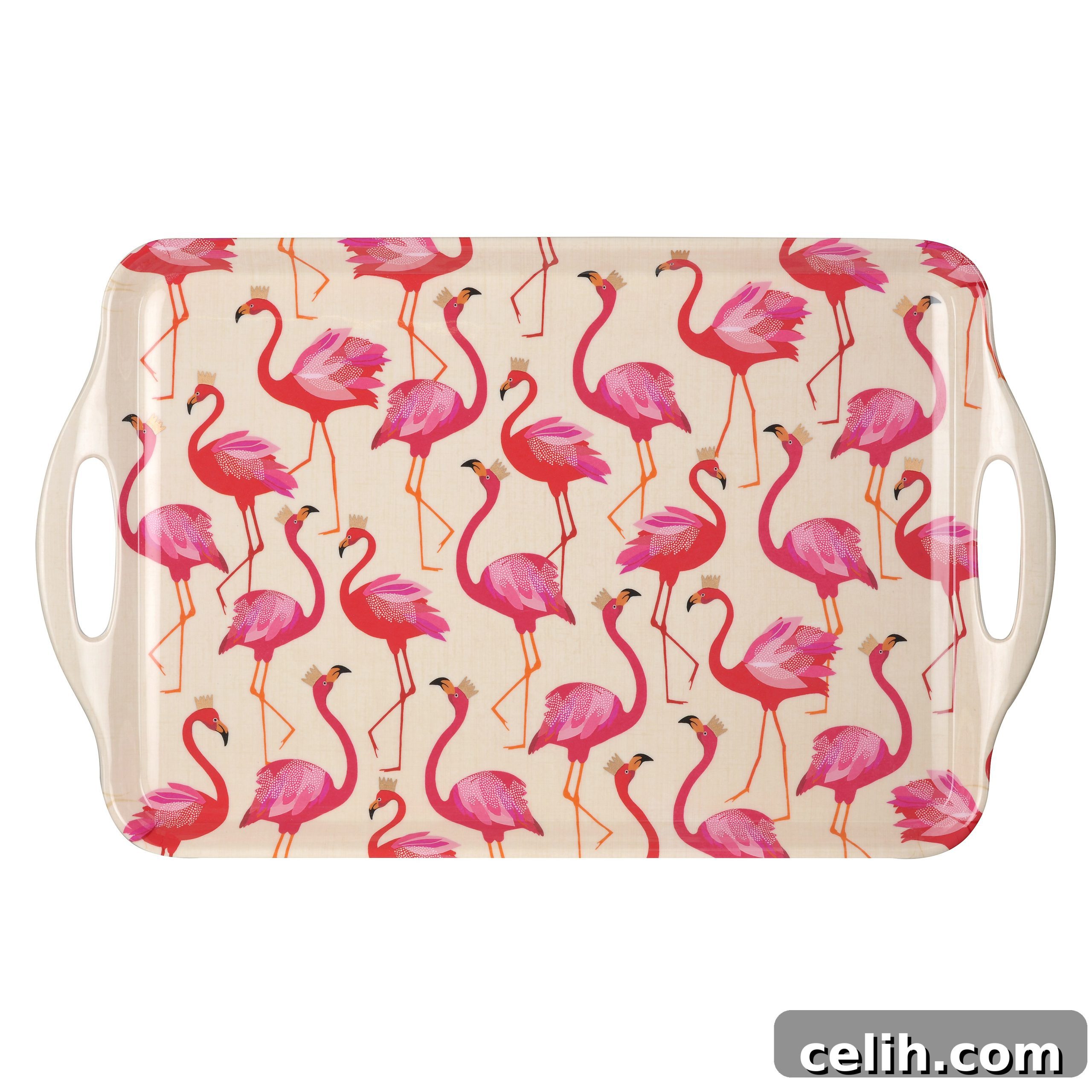 Serve food and drinks in style on a pink flamingo tray