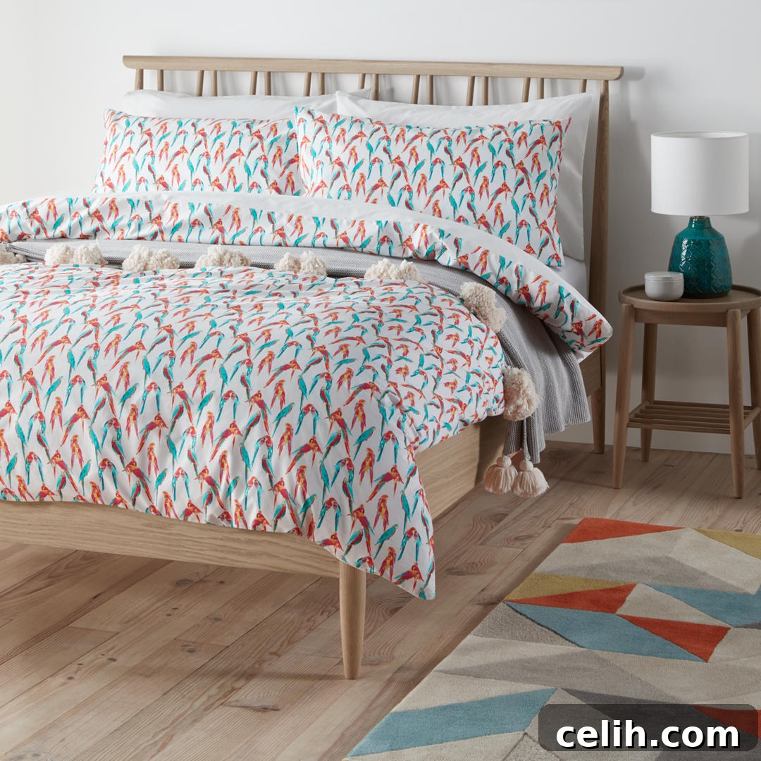 Love colour and birds? This lively exotic parrot design bedding is perfect!