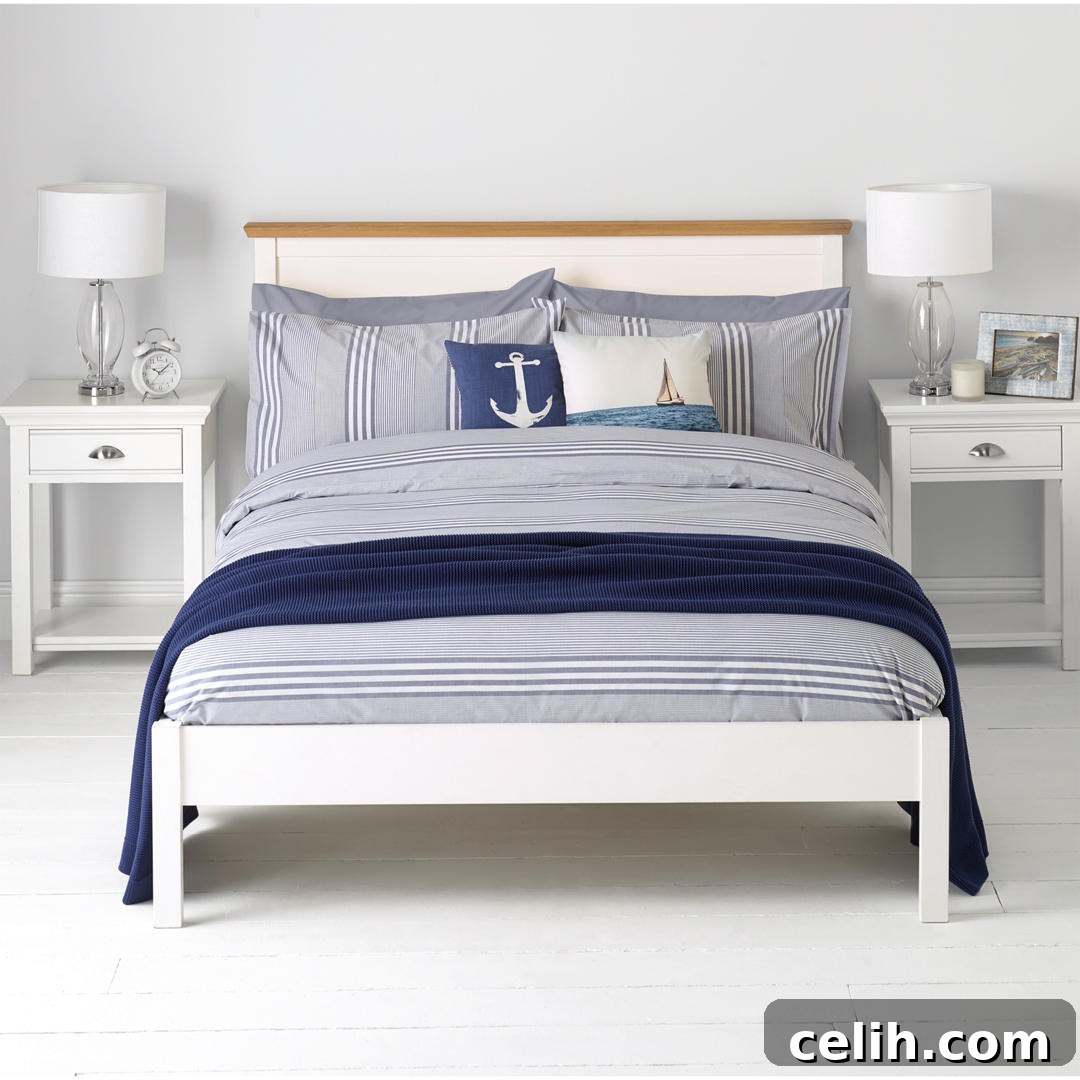 If you're decorating a bedroom in blue and white, check out this variegated stripe bedding set. 