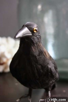 Artificial black crow for gothic home decor