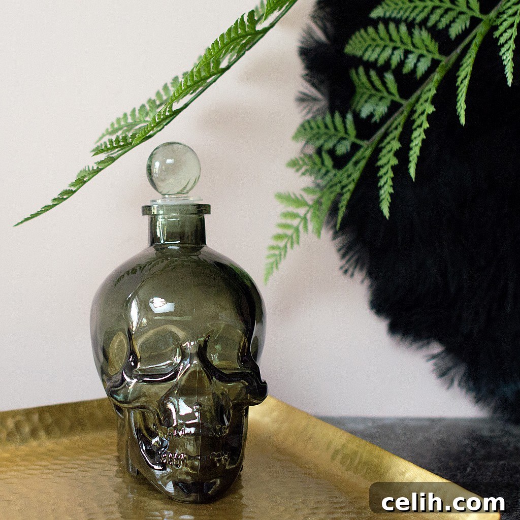 The only way to serve drinks at a Halloween party - from a skull decanter!