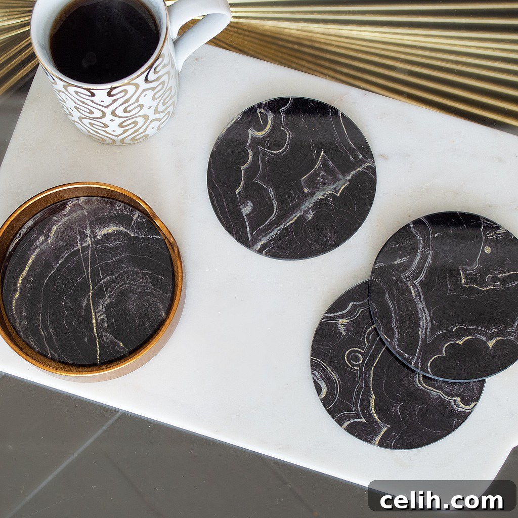 The perfect black marble coasters for a gothic Halloween party