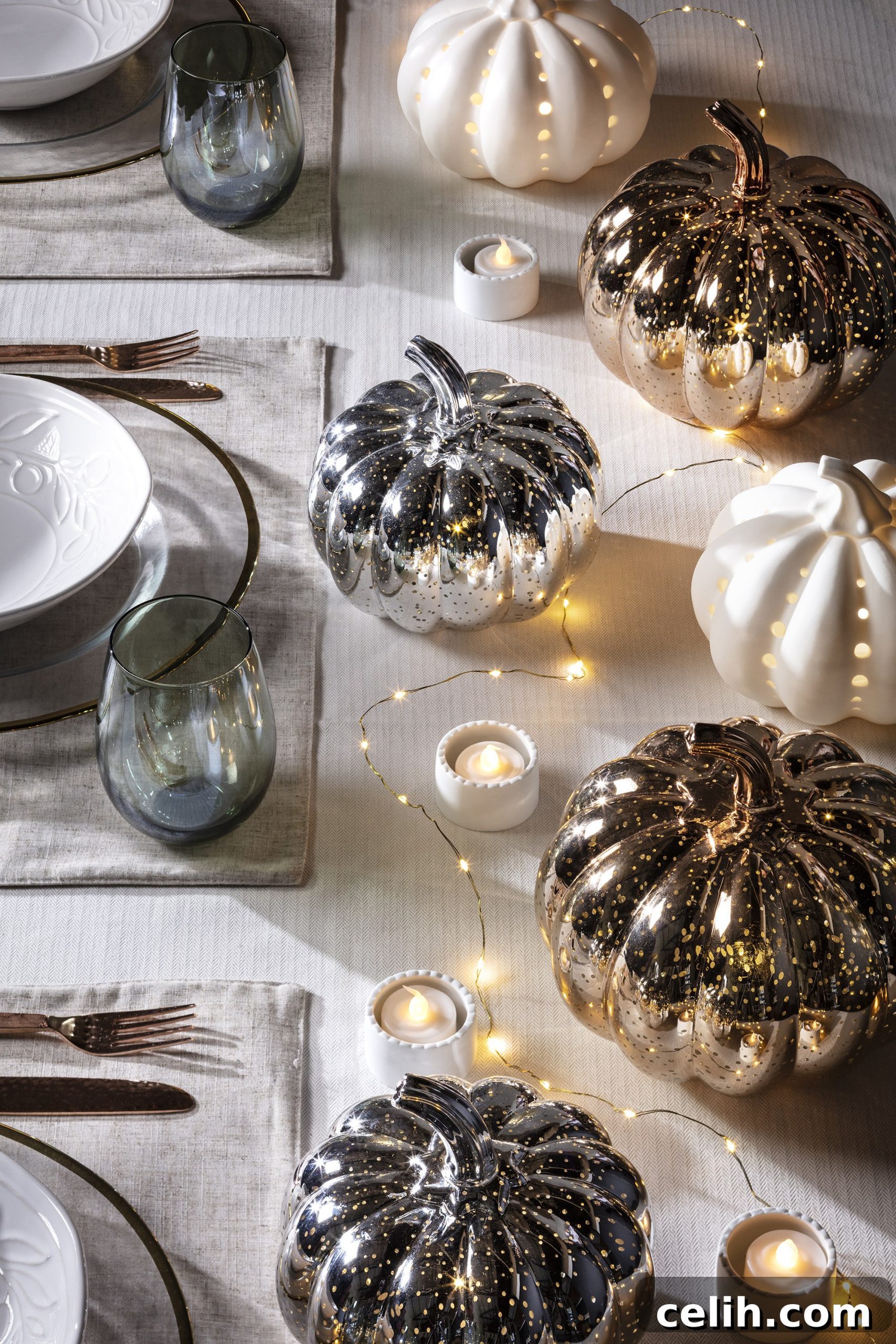 How to decorate a table for autumn and thanksgiving with pumpkin lights